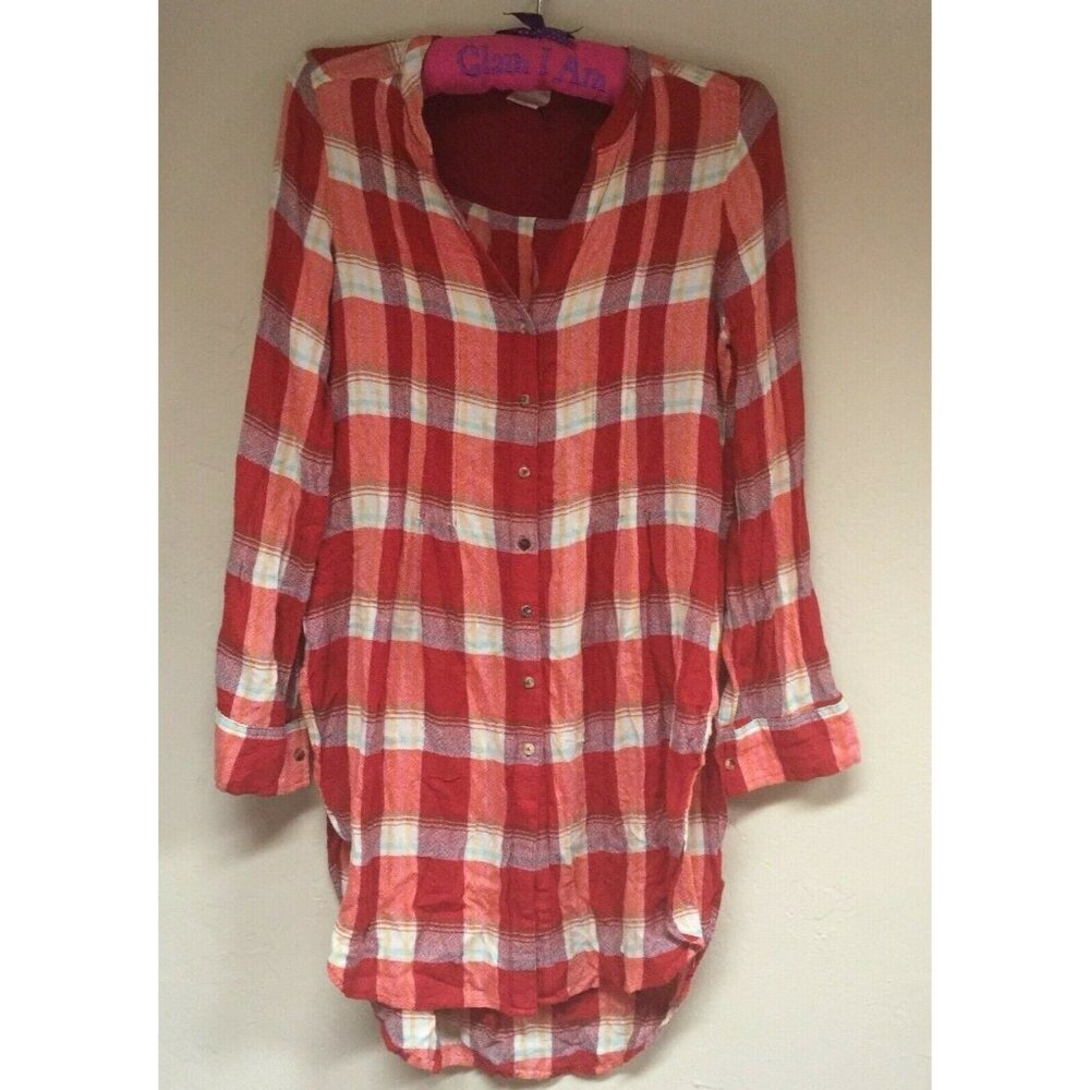 Anthropologie Akemi + Kin Button Down Lucie Plaid Tunic Shirt Dress Small Red